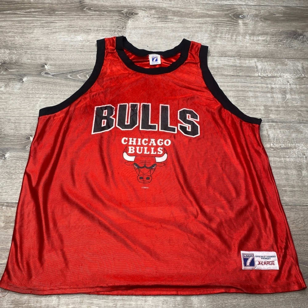 Logo 7 Chicago Bulls Jersey Mens XL Red Vintage 90s NBA Basketball Mesh Tank